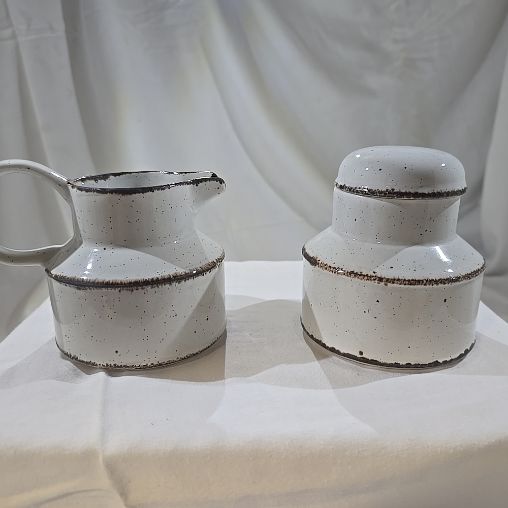 Rustic White Ceramic Pitcher and Sugar Bowl Set